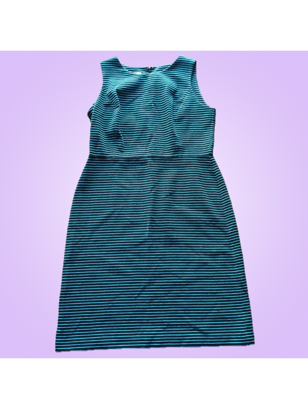 Talbots Petites Teal Black Striped Textured Sleeveless Sheath Dress 6P